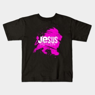 Jesus - Lion of Judah - Streetwear stencil - Pink Kids T-Shirt